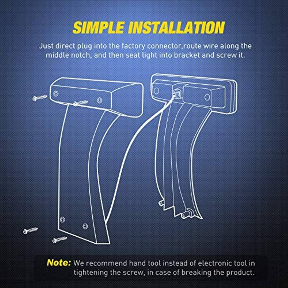 LED third brake light mounting bracket with wiring route diagram