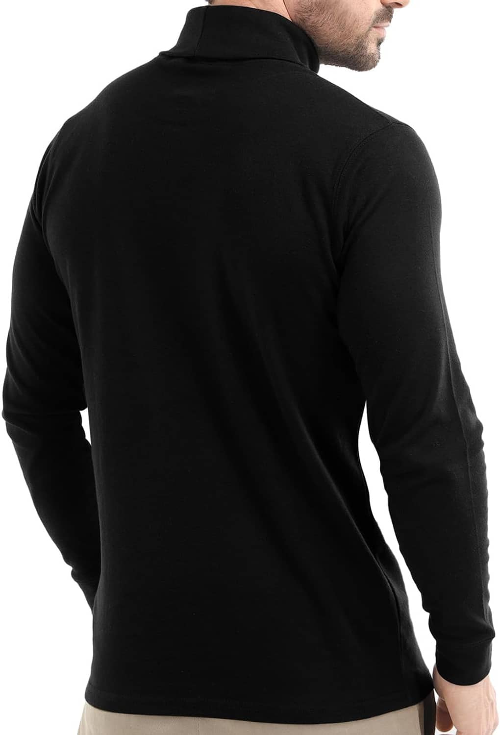 Men's slim-fit turtleneck pullover sweater, black, back view