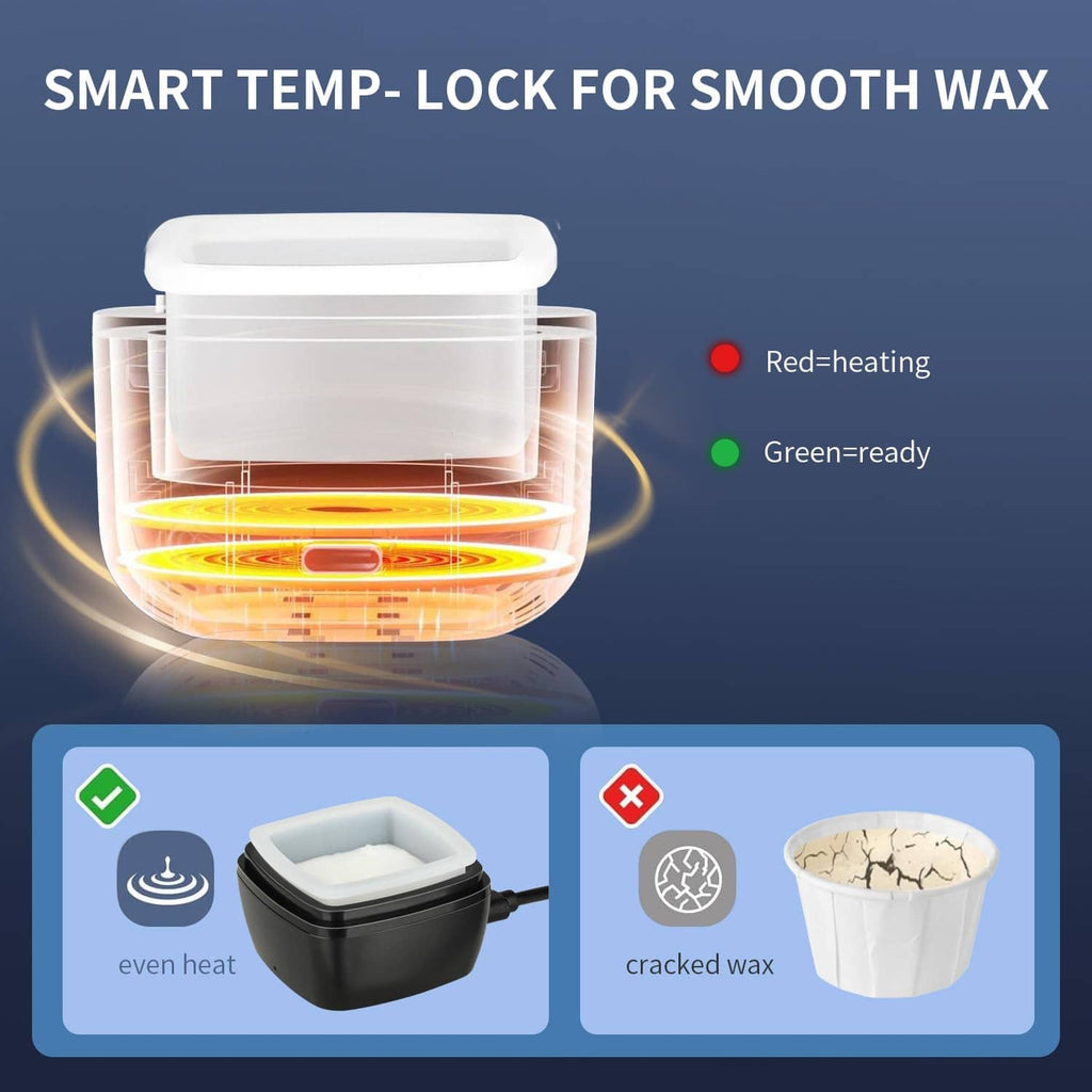 Smart temperature-lock wax warmer showing red-to-green readiness indicator for smooth melting