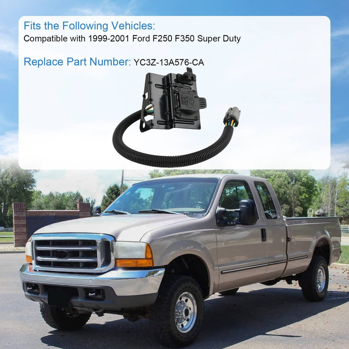Trailer tow wiring harness plug with black control module and ribbed cable