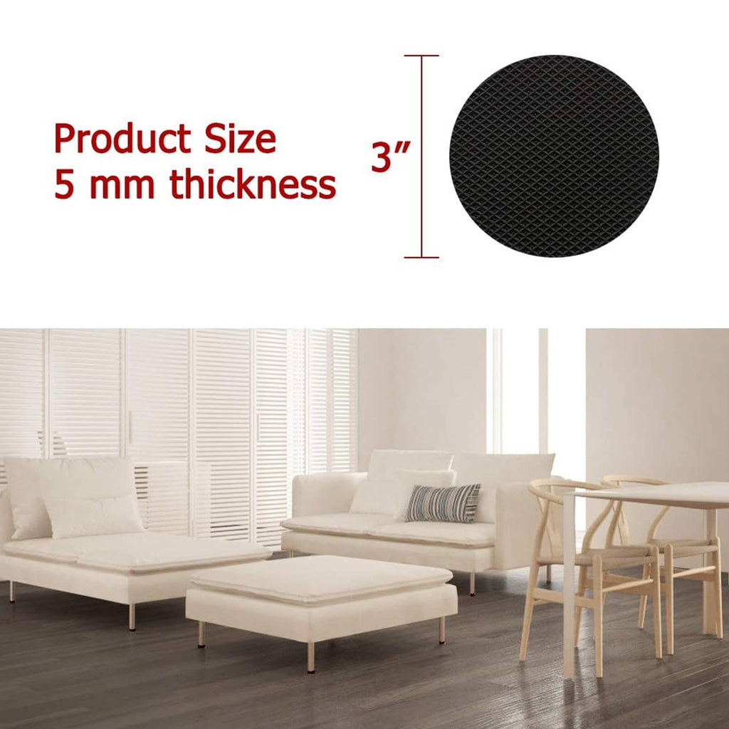 Round non-slip furniture pads, 3 inch size, 5 mm thickness, dark gray textured discs