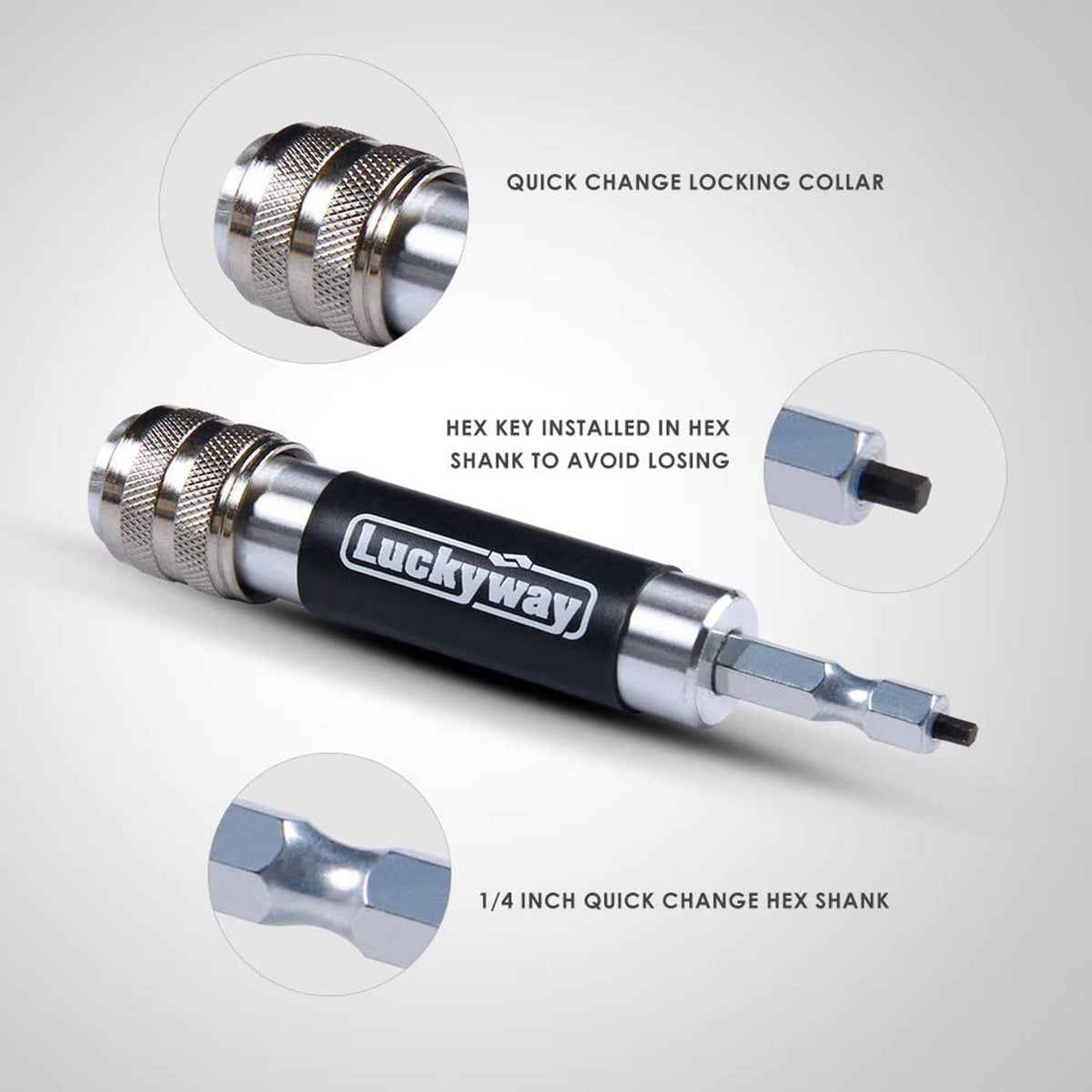 Countersink drill bit tool with quick-locking collar and 1/4 in hex shank
