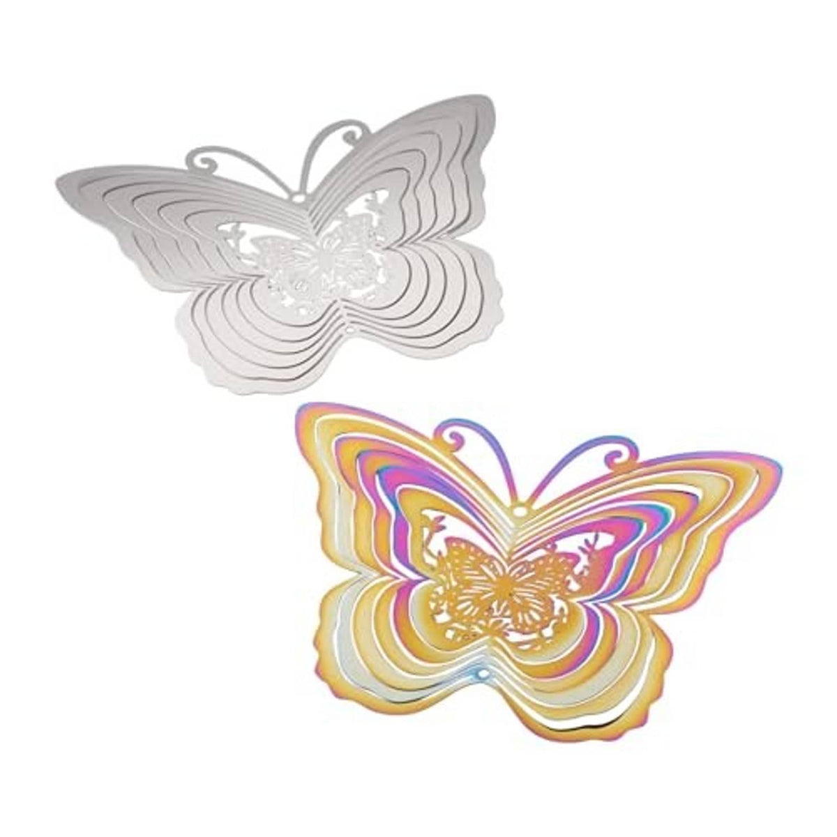 Set of butterfly filigree pendants: one colorful and one white