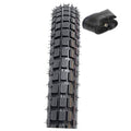 Dirt bike tire with knobby tread and rolled heavy-duty inner tube