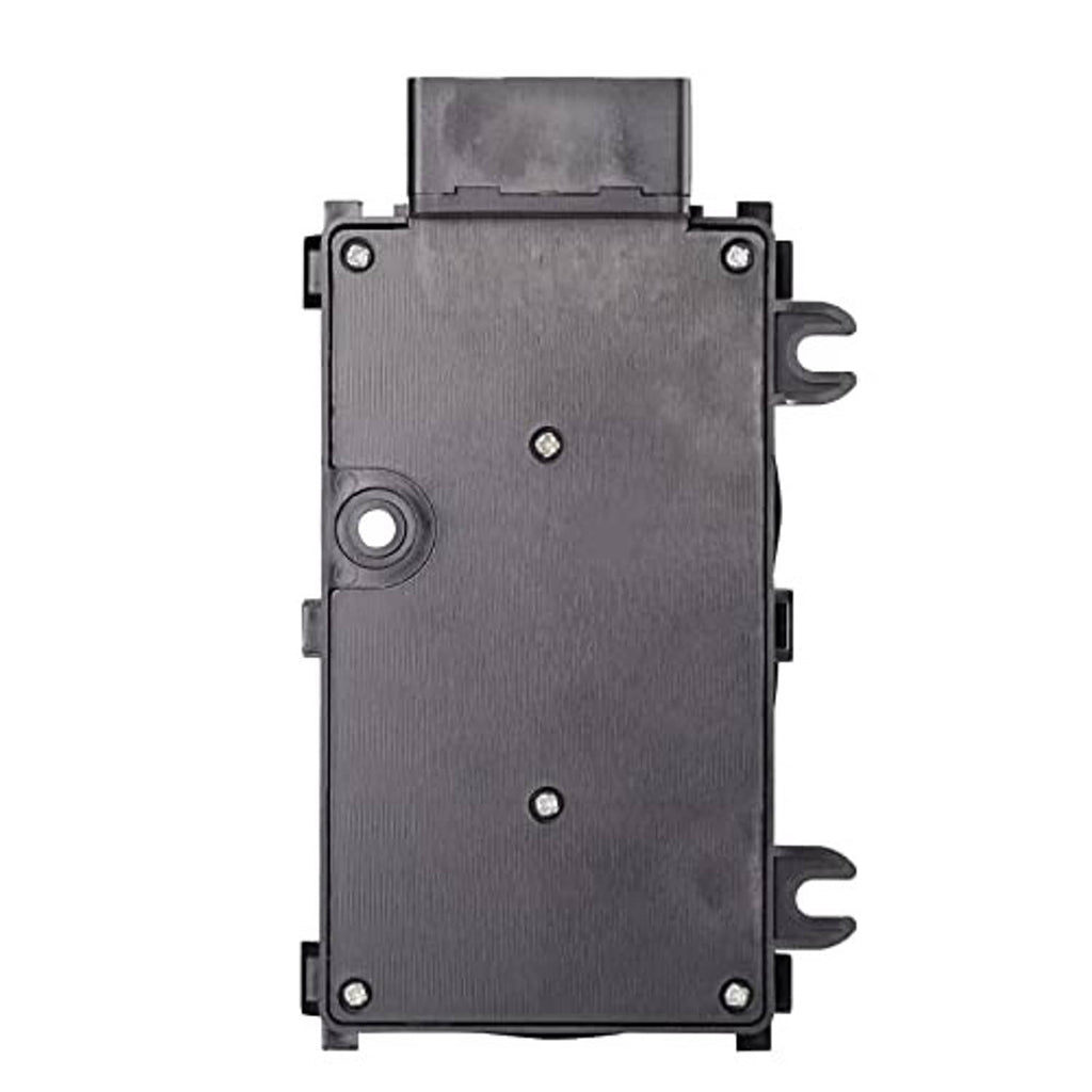 Power seat switch control module with metal housing plate and mounting screws