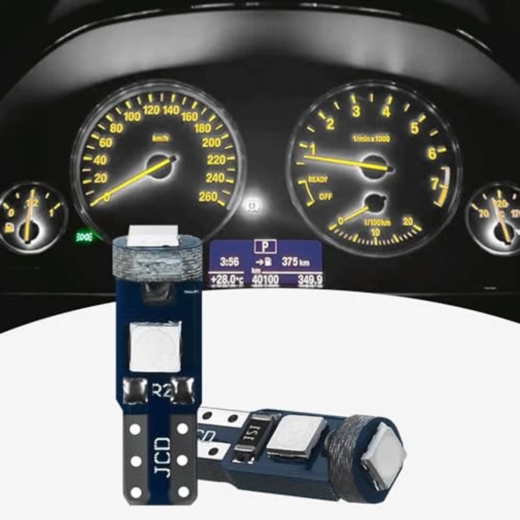 T5 LED dashboard bulb with metal coil heat sink, white LED cap, blue PCB base