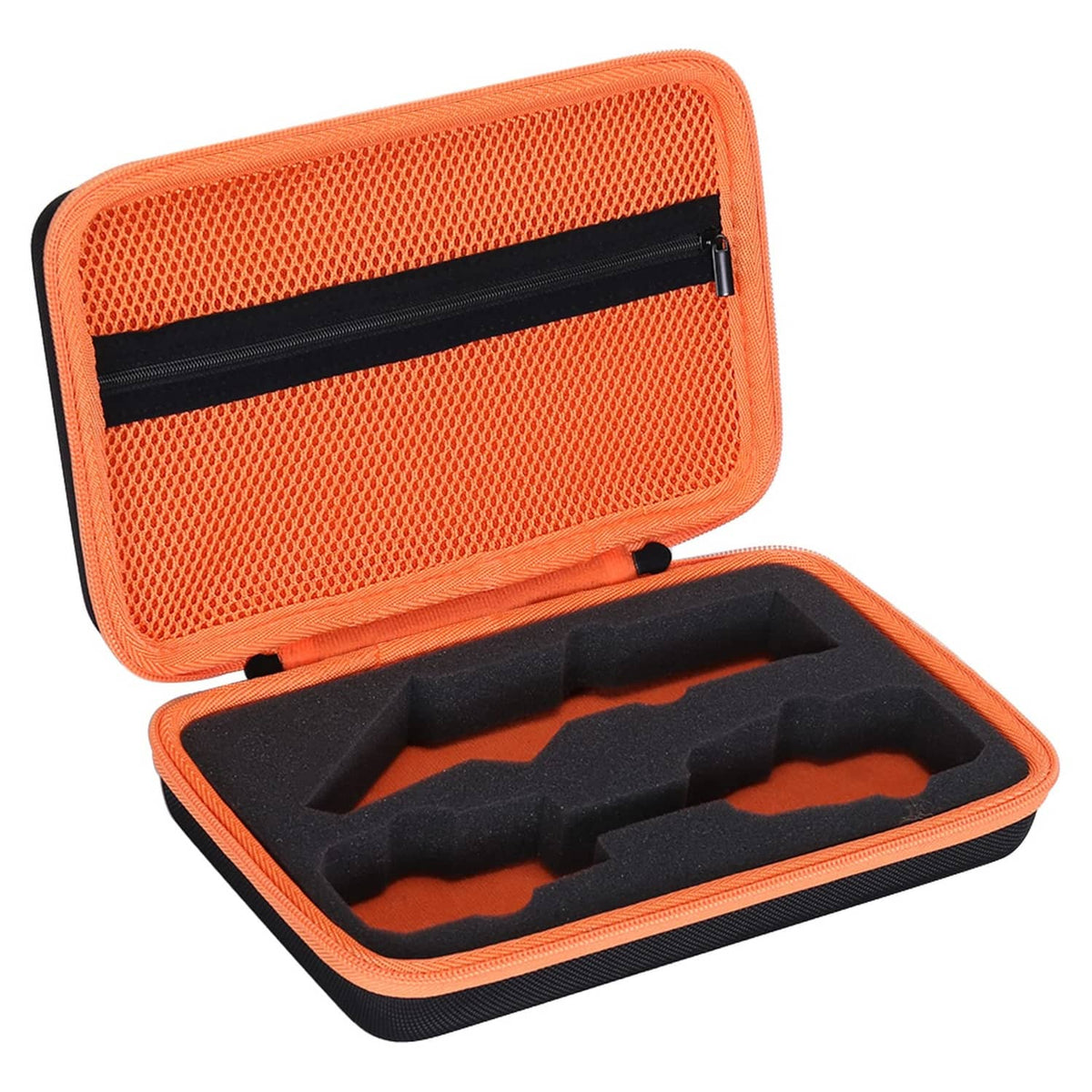 Orange mesh-top tool case with black base foam insert for small electronics