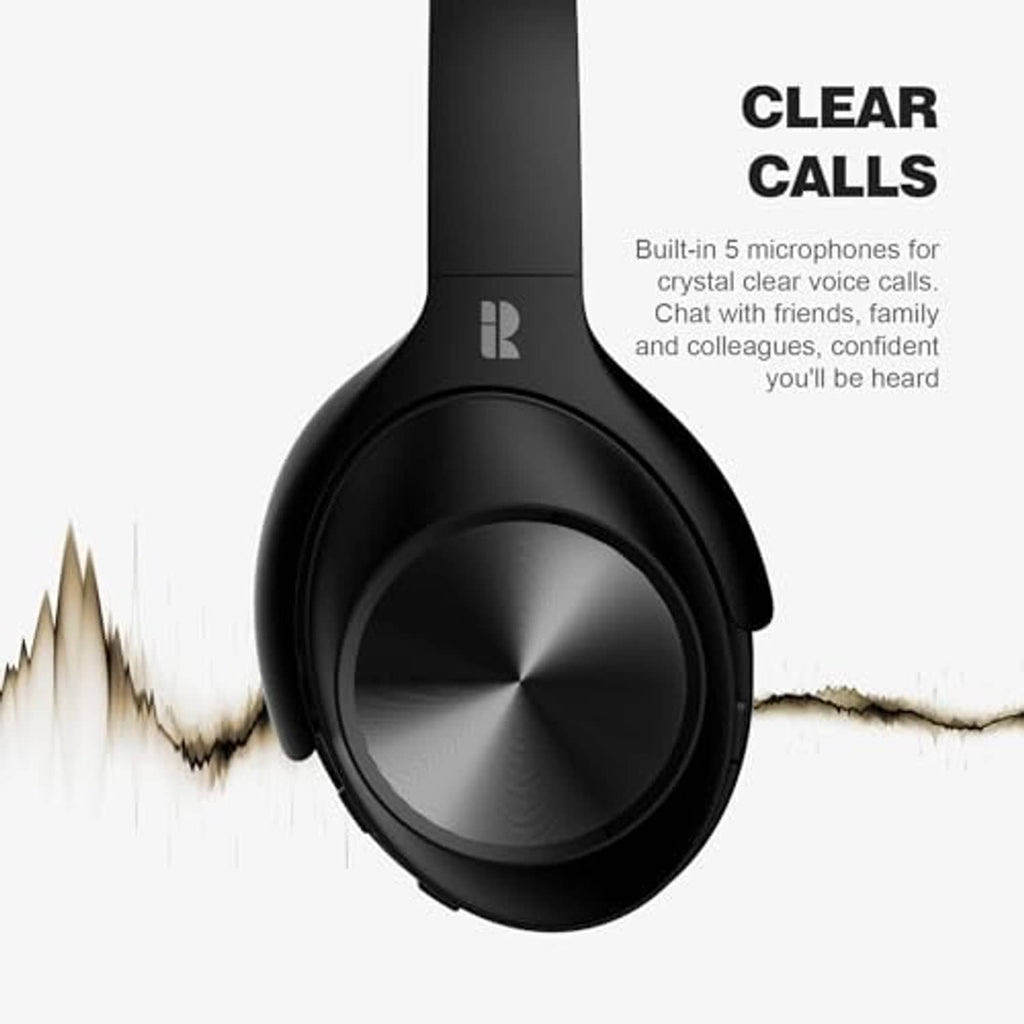 Matte black over-ear headphones with a circular earcup control dial and padded headband