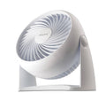 White tabletop air circulator fan with front grille and spiral fan blades