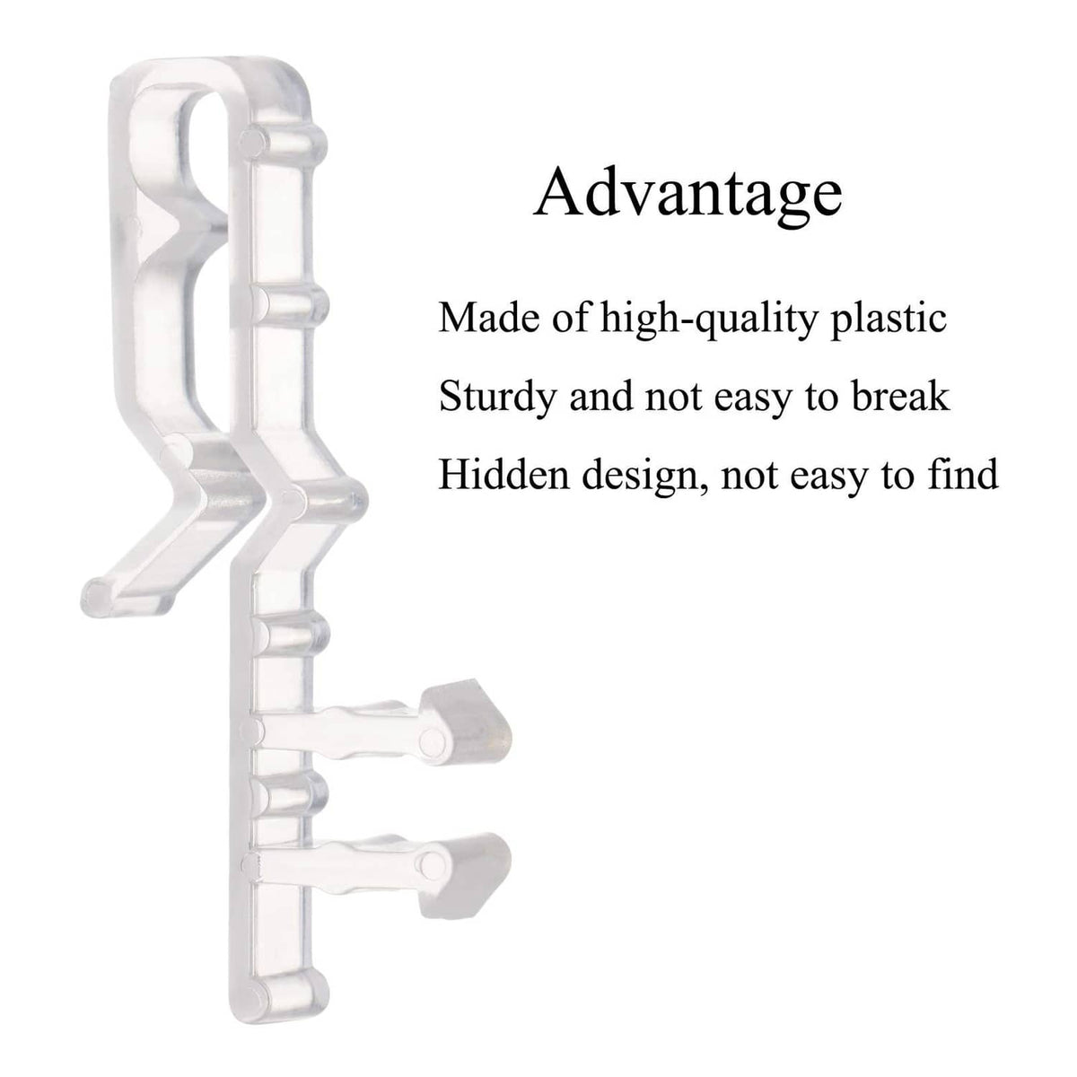 White plastic valance clip for blinds, hidden-channel design, single piece