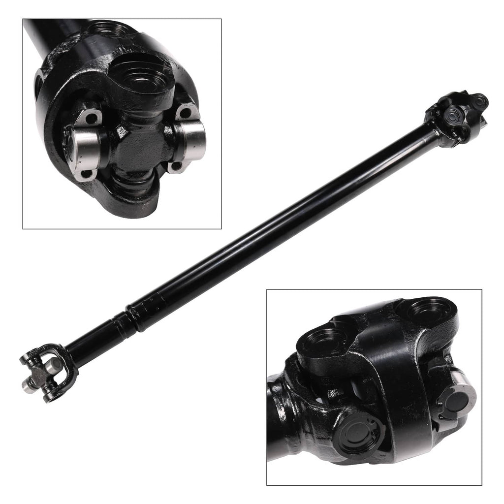 Front drive shaft assembly with yoke and U-joint, black steel finish