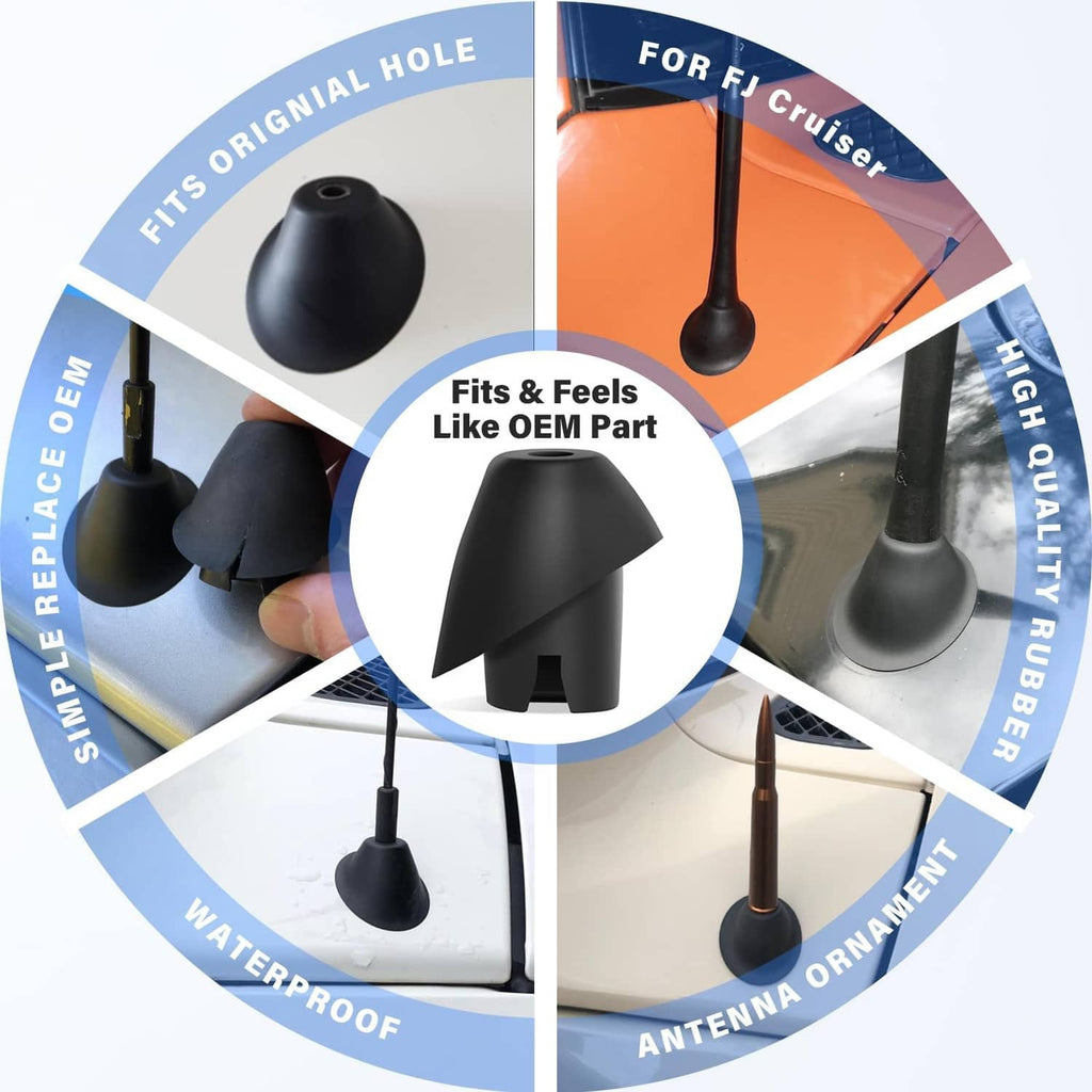 Black rubber antenna base with mounting stem, OEM-style fit
