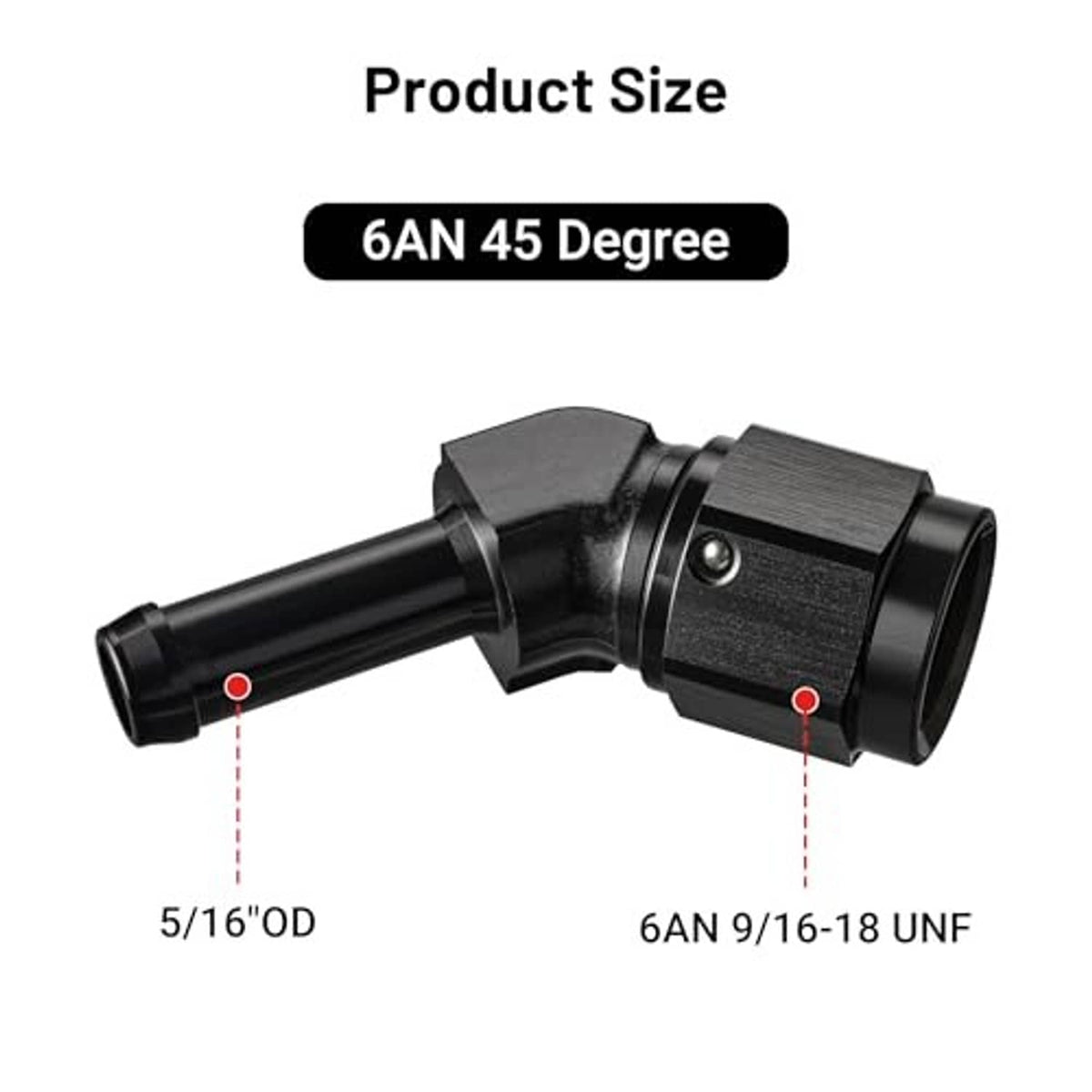 6AN 45-degree barb hose fitting with angled outlet and barbed hose end