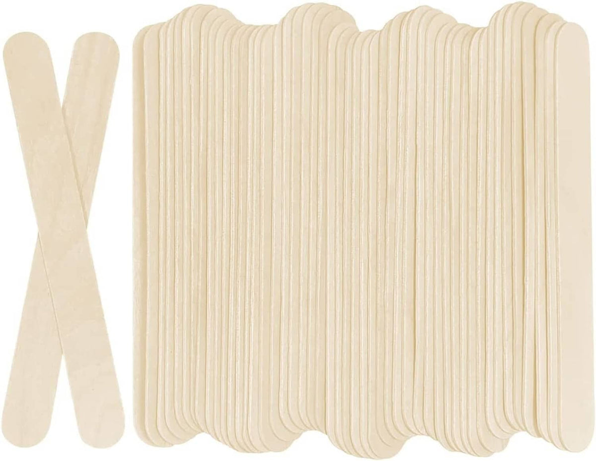 Jumbo wooden craft sticks, pale light wood, stack of popsicle sticks with a single stick pair