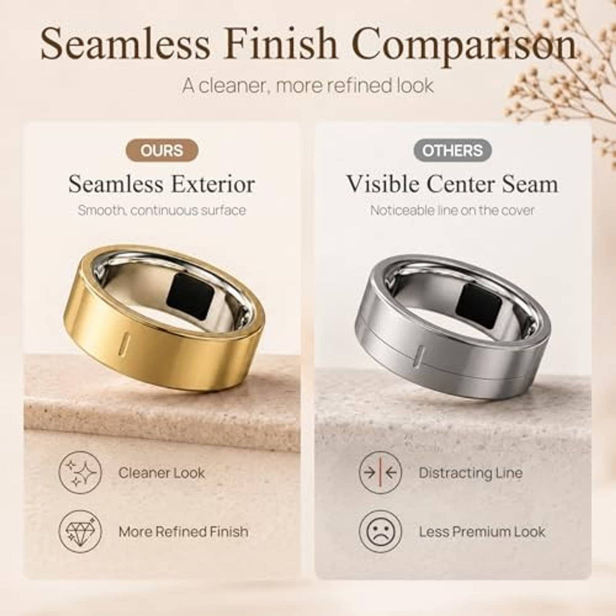 Seamless metal ring cover with glossy reflective interior