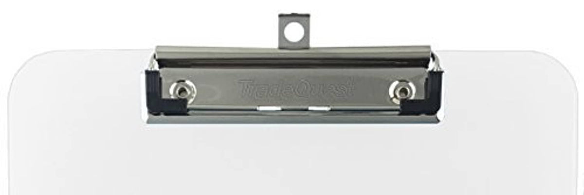 Transparent clipboard with low-profile metal clip, top view