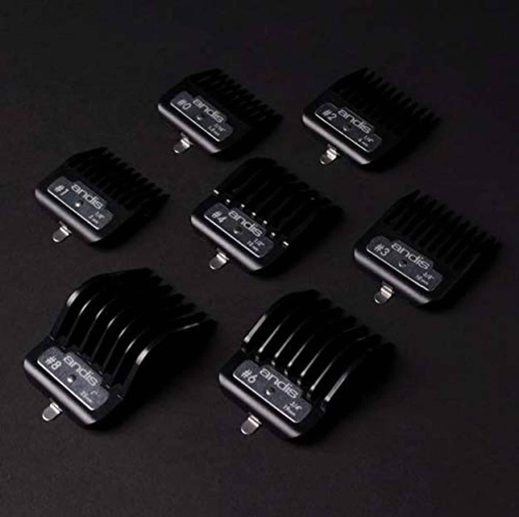 Hair clipper attachment comb guards with metal teeth, set of multiple sizes