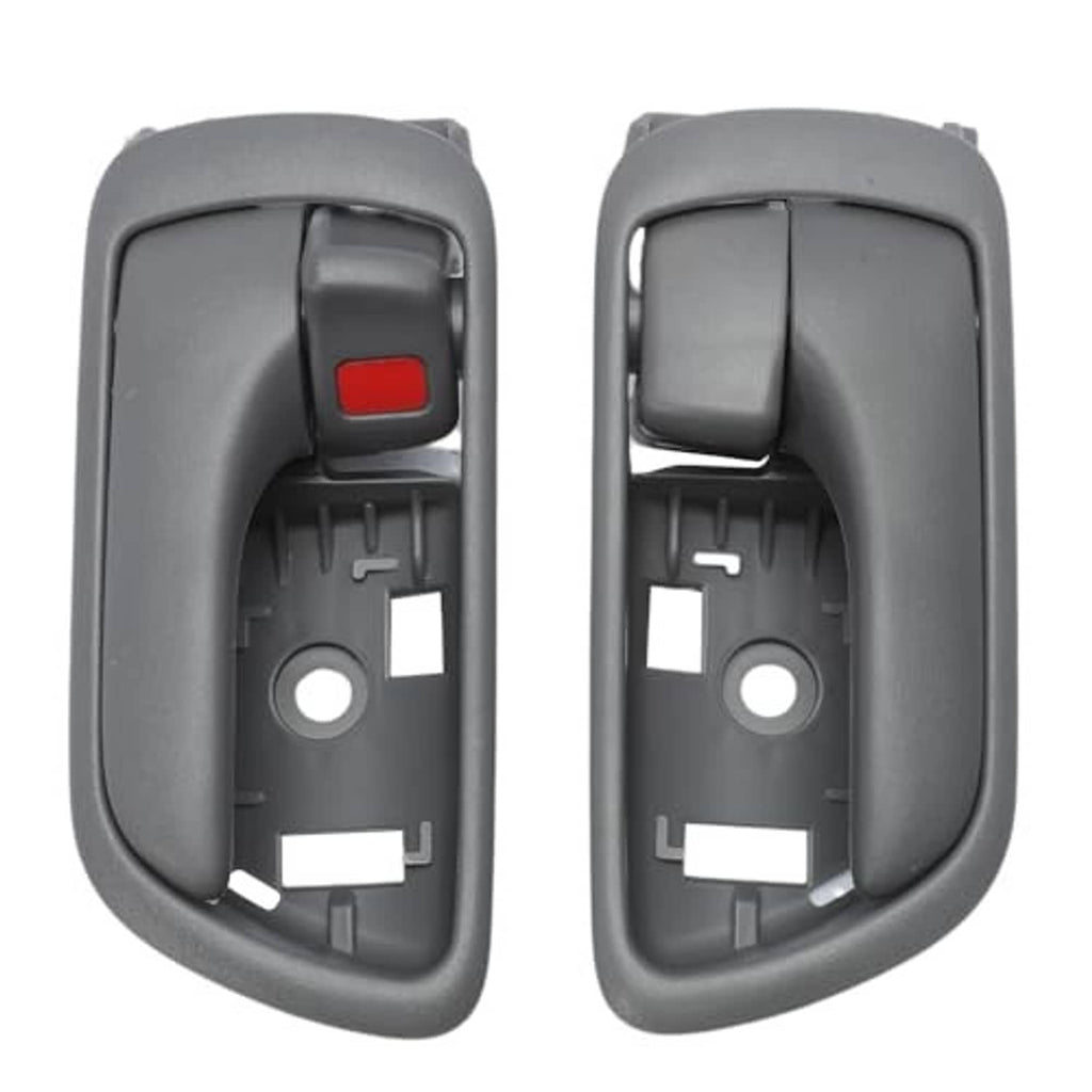 Pair of gray interior door handles with red switch panel, rear cutouts visible