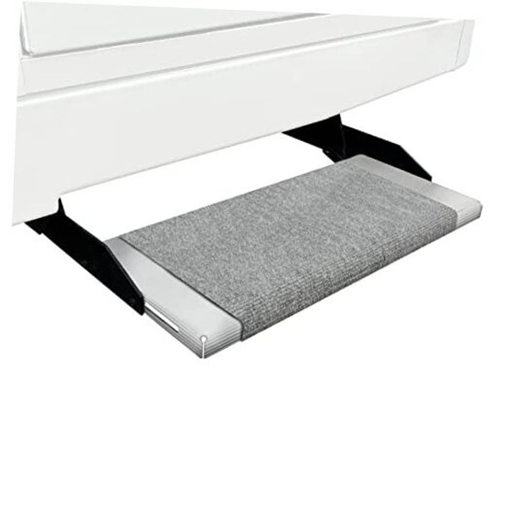 Castle gray RV step rug with textured woven surface, 18-inch wide