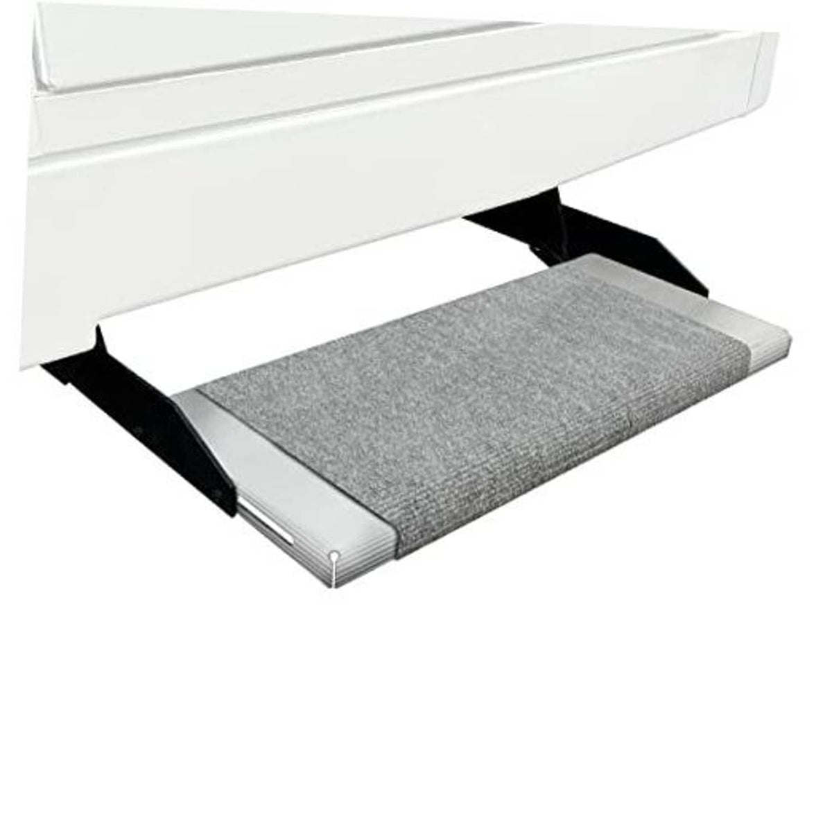 Castle gray RV step rug with textured woven surface, 18-inch wide