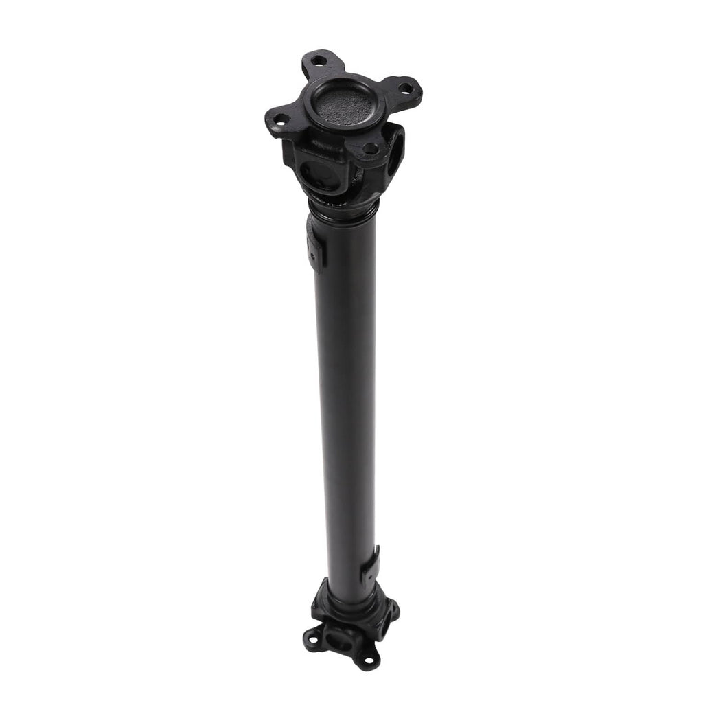 Front driveshaft prop shaft with black tube and top yoke mount, centered close-up