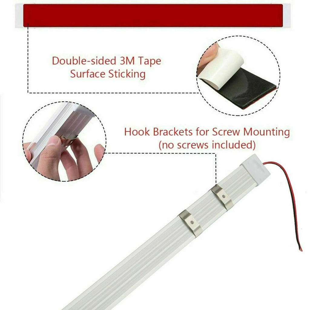 LED light bar with double-sided 3M tape and hook brackets, white housing
