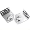 Garage door spring center bearing brackets, silver steel plates with circular bearing mounts