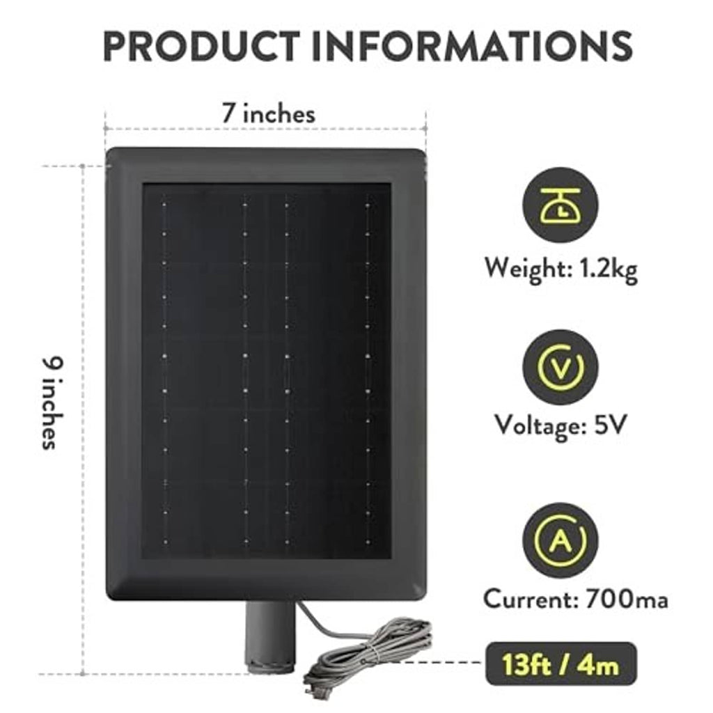Black 7-inch solar panel with mounting post and cable bundle