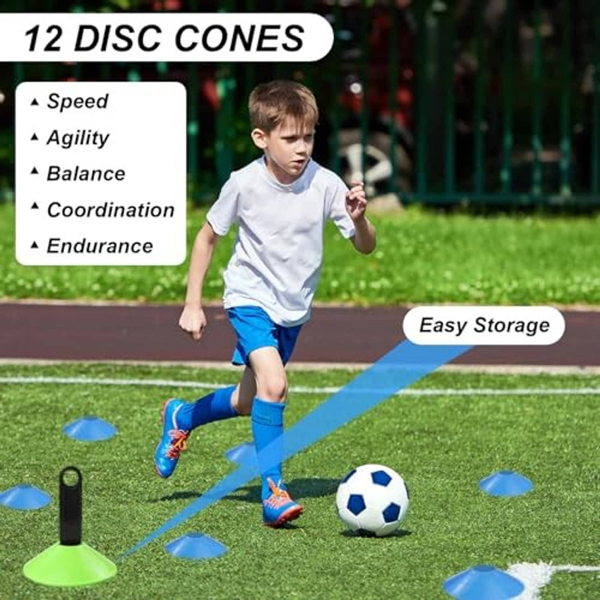 12 blue disc cones for agility training and speed drills