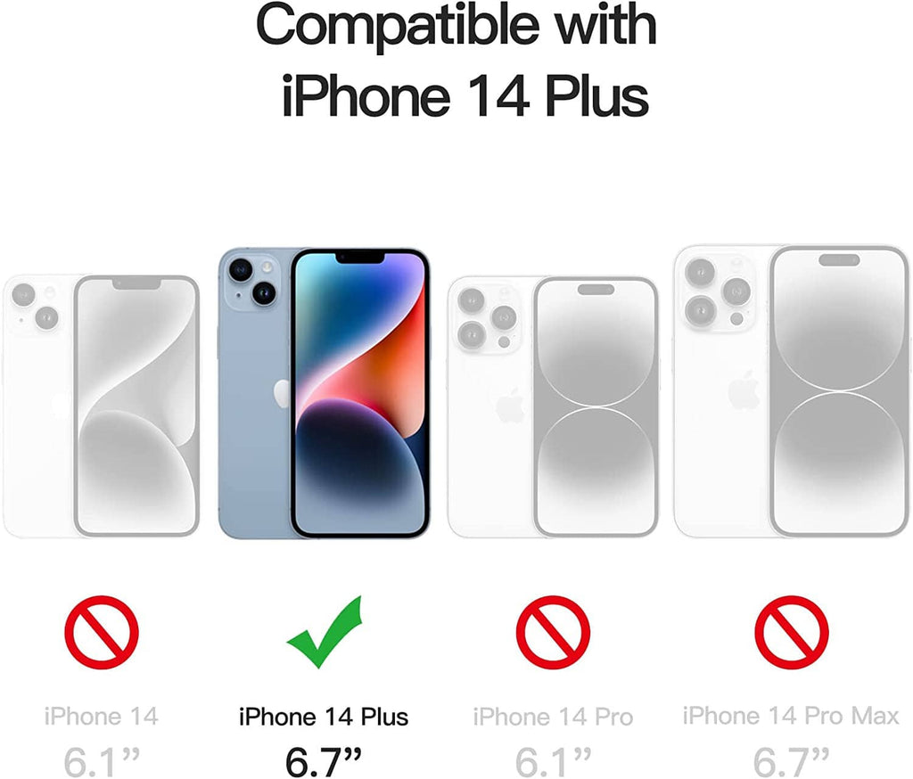 Screen protector compatible with iPhone 14 Plus 6.7-inch, shown on phone lineup