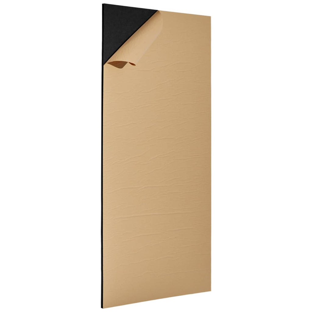 Acoustic wall panel with black edge and tan fabric surface