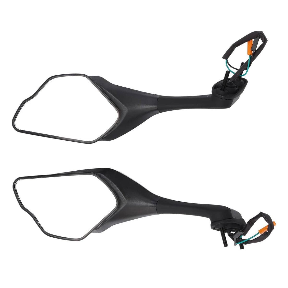 LED turn signal side mirrors, black housings with wiring connectors
