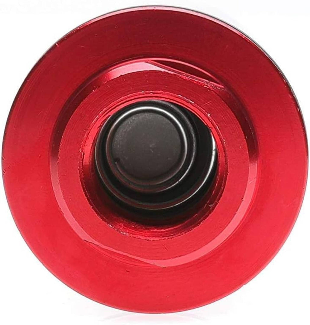 Red fuel filter end cap with black sealing O-ring detail