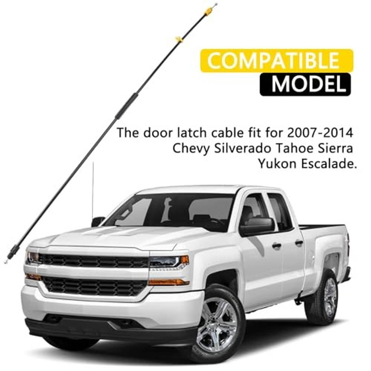 Door latch cable with black wire and yellow connector, single long length
