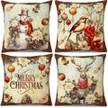 Set of 4 Christmas decorative throw pillows: snowman, bird, 'Merry Christmas', deer
