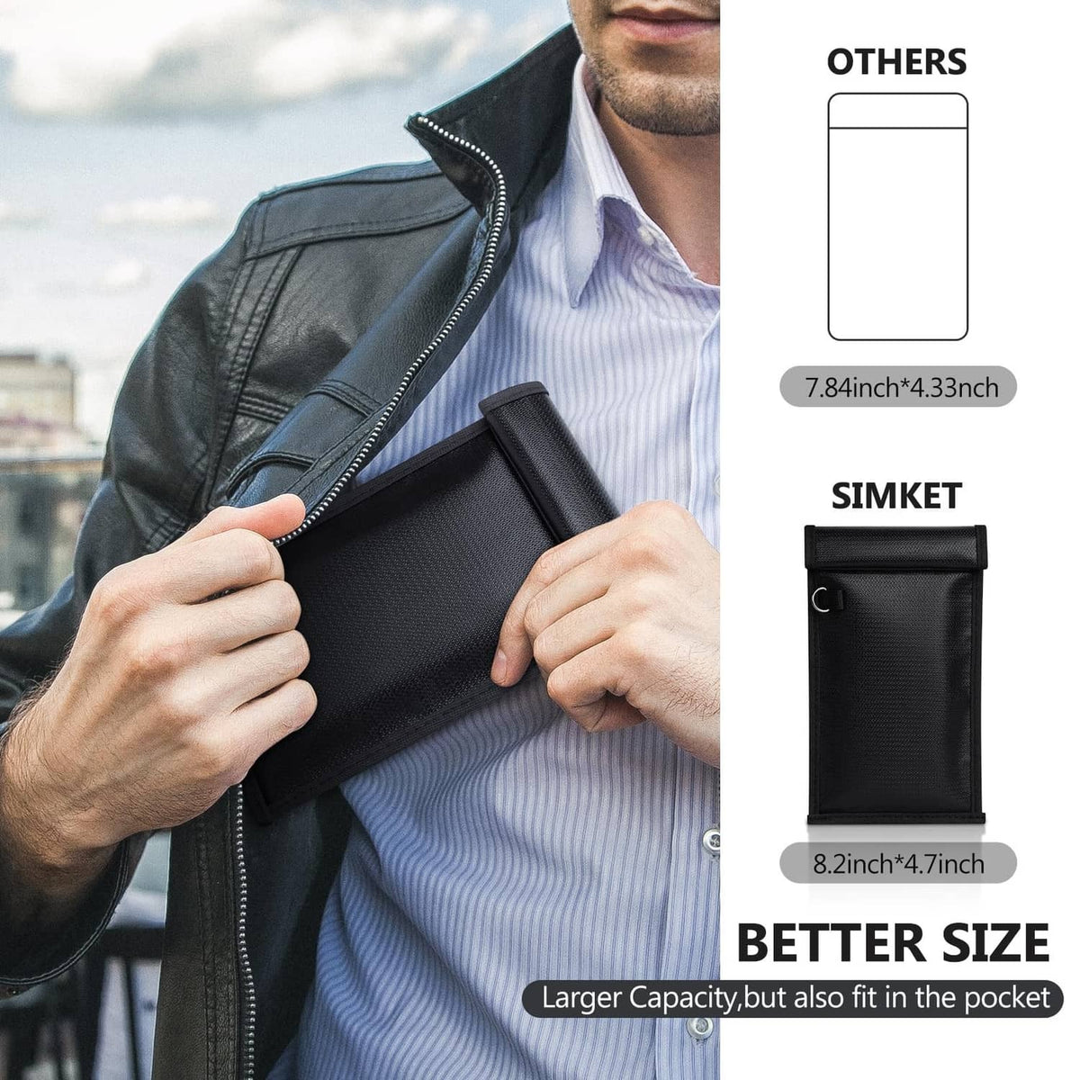 Black Faraday phone pouch sleeve with front flap opening and side loop