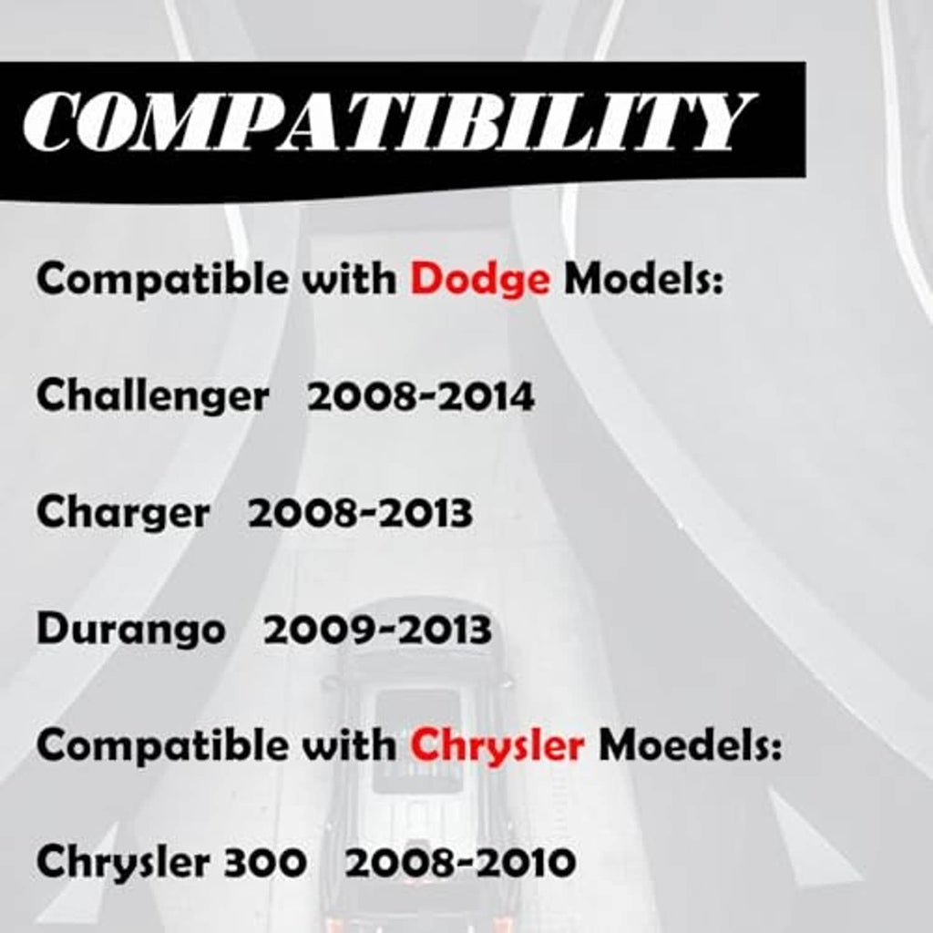 Compatibility list graphic for key fob replacement: Challenger 2008-2014, Charger, Durango