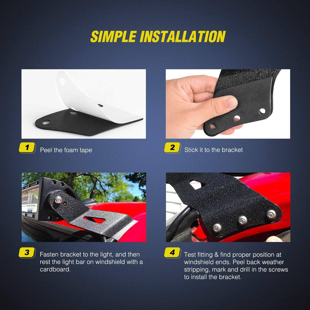 Curved black LED light bar bracket kit with foam tape for anti-wear mounting