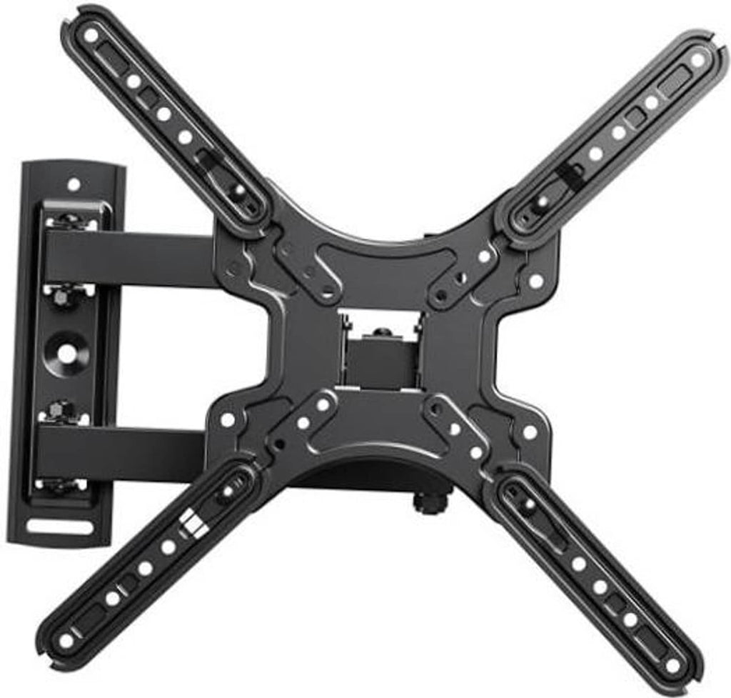 Black corner TV wall mount bracket with multi-arm swivel support plate