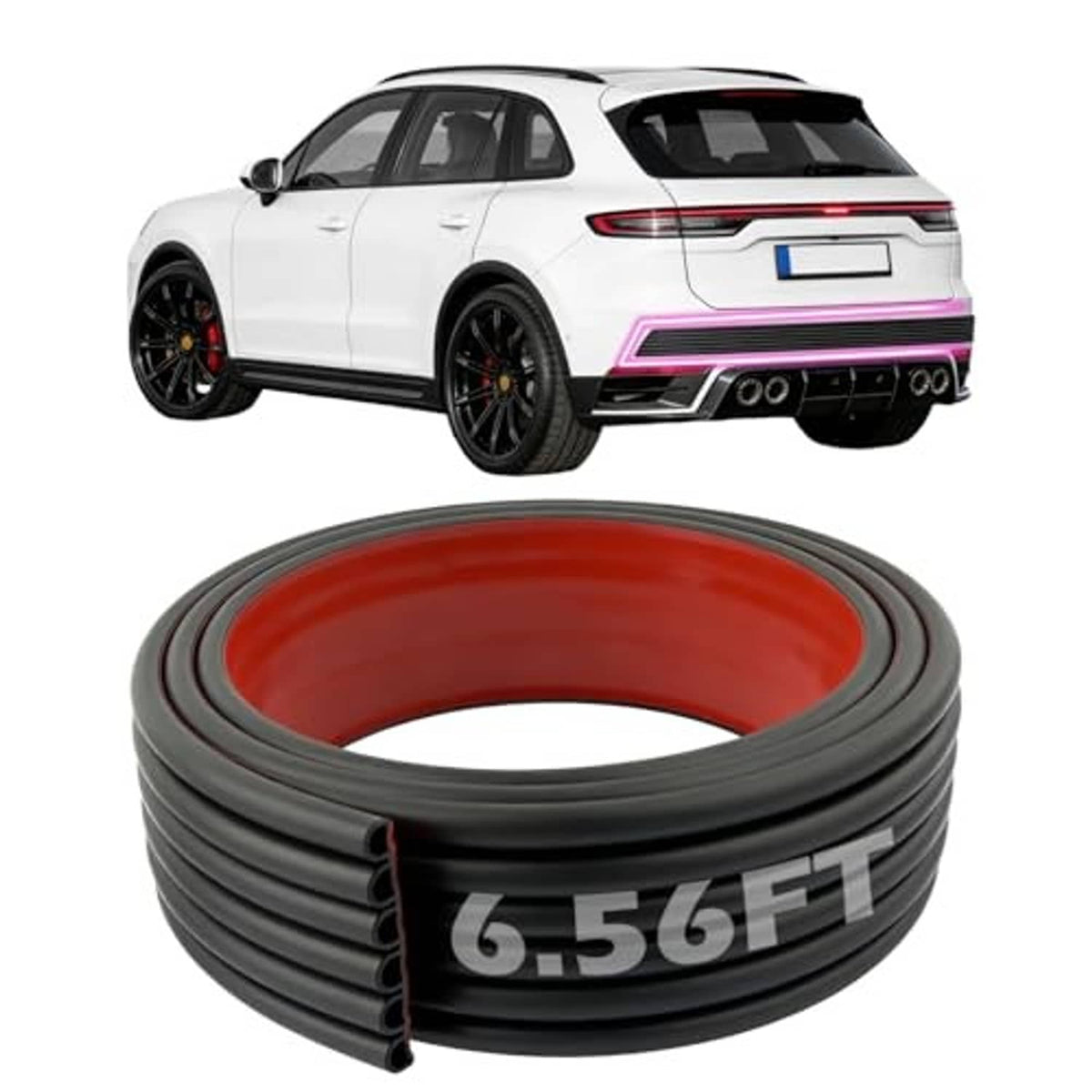 Rolled 6.56FT rubber rear bumper protector guard strip, dark gray with red inner
