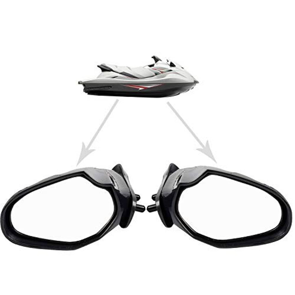 Connected pair of black side mirrors with clear oval reflectors, wide view