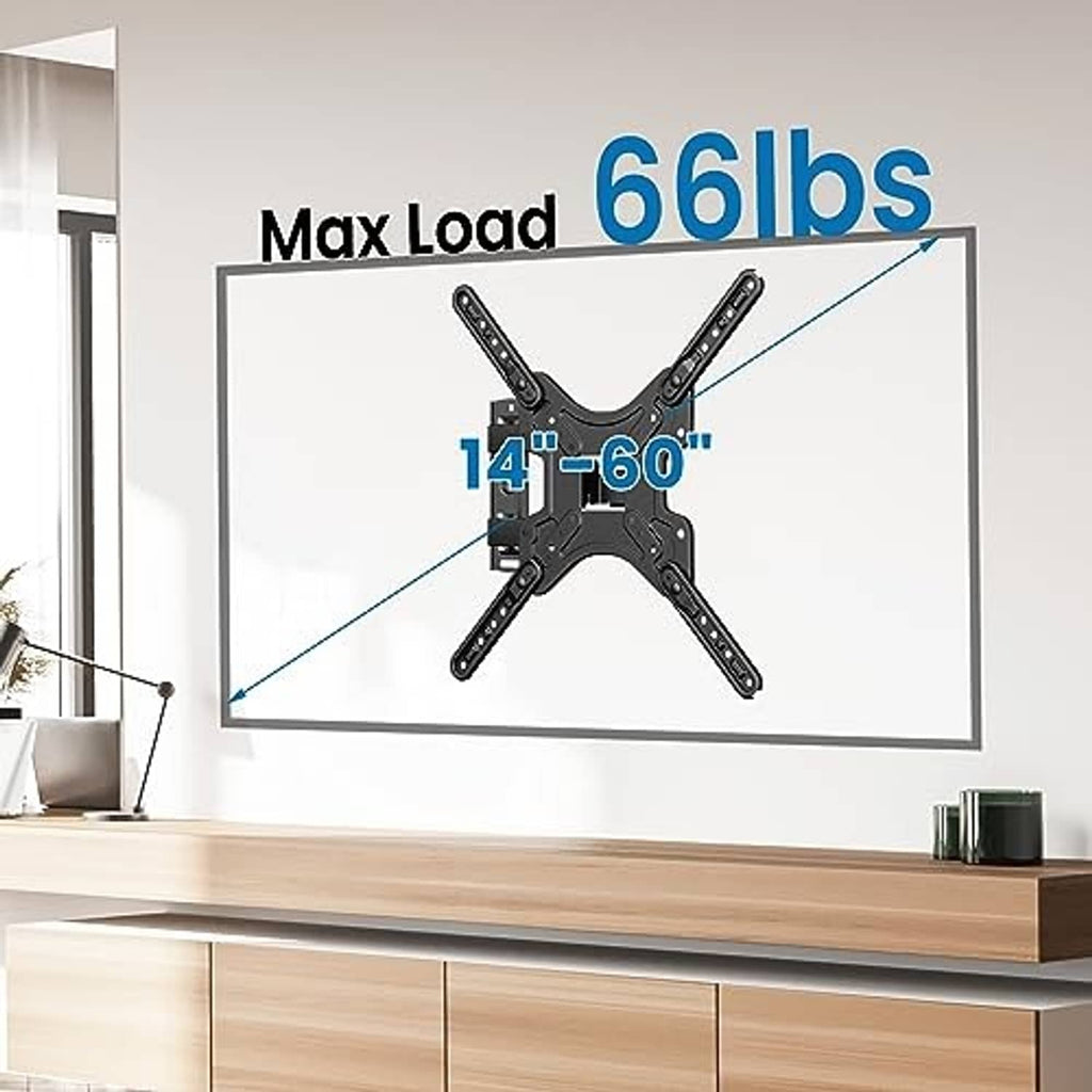 Full-motion TV wall mount bracket with VESA plate and four long support arms, black