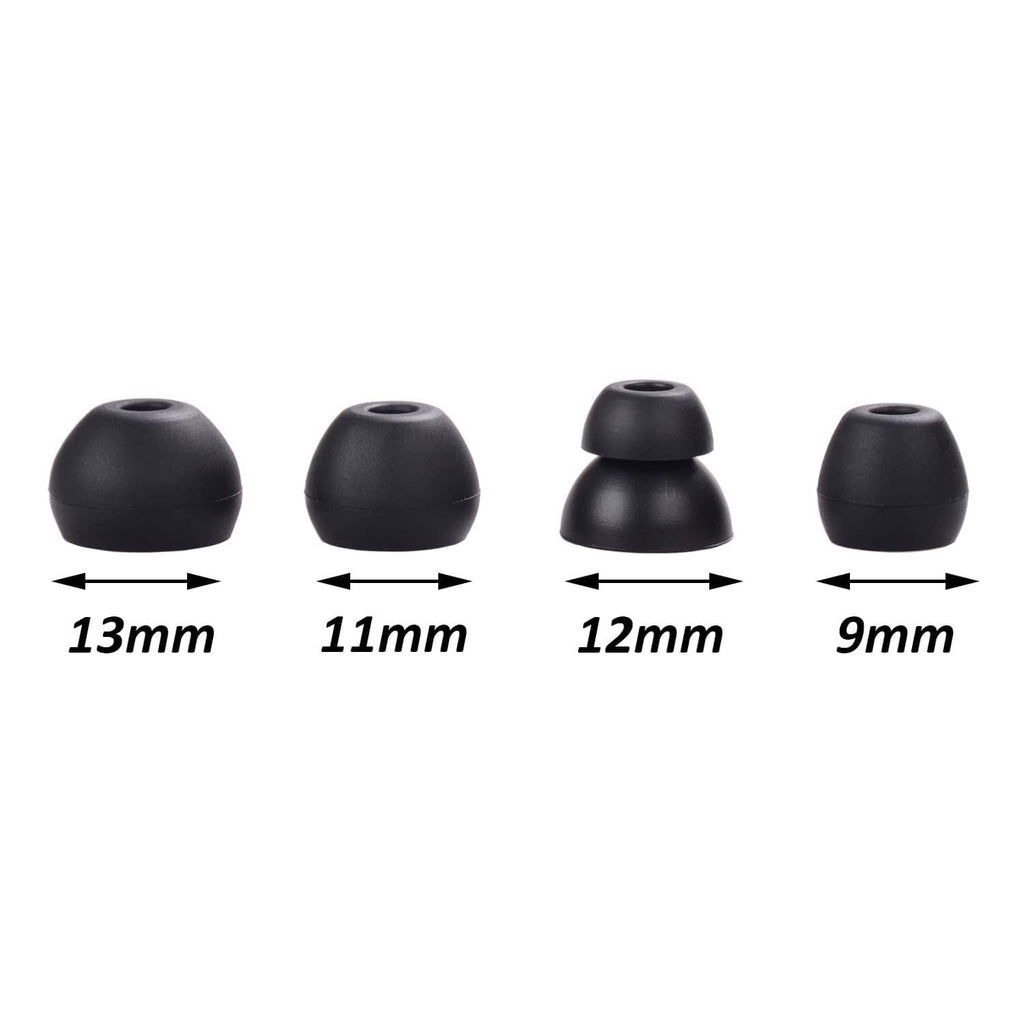 Black silicone earbud tips size 13mm, 11mm, 12mm, 9mm