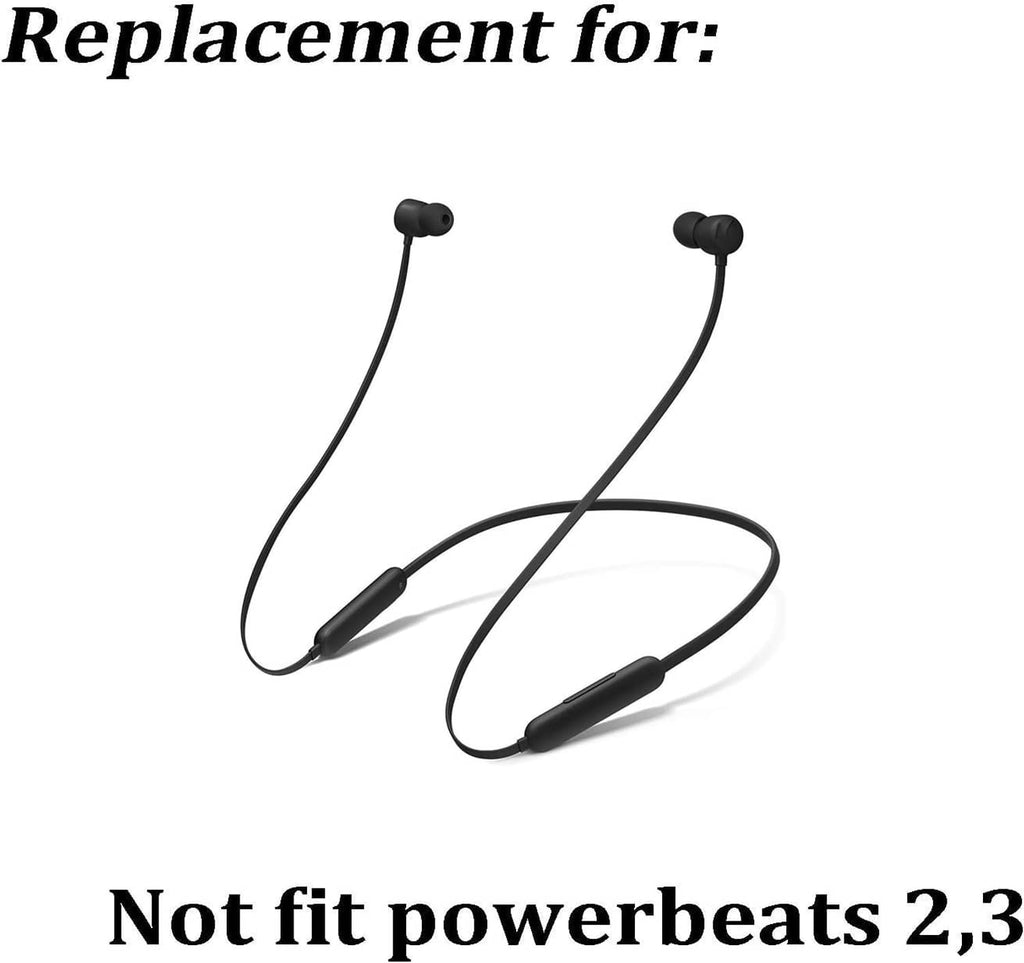 Black wired earbuds wearing black silicone replacement eartips