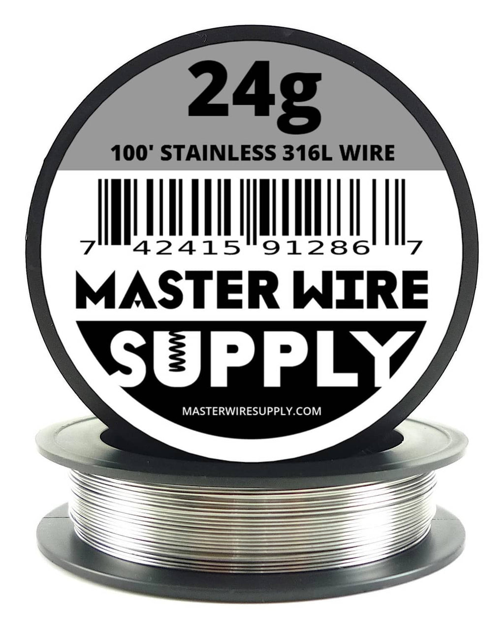 24g stainless steel 316L wire on black reel, 100 ft length