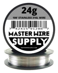 24g stainless steel 316L wire on black reel, 100 ft length