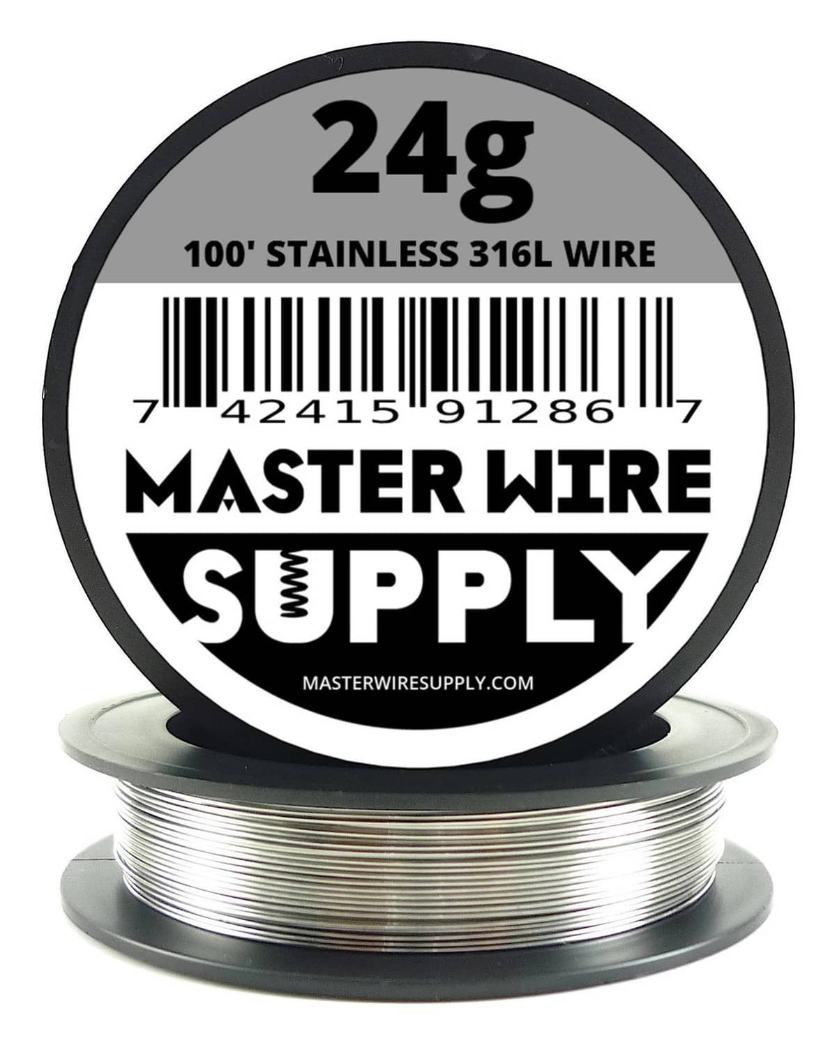 24g stainless steel 316L wire on black reel, 100 ft length