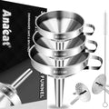 Stainless steel kitchen funnel set with three nested funnels and loop handles