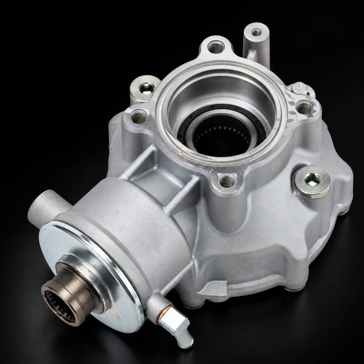 Silver rear differential assembly with circular bearing opening and mounting bolts