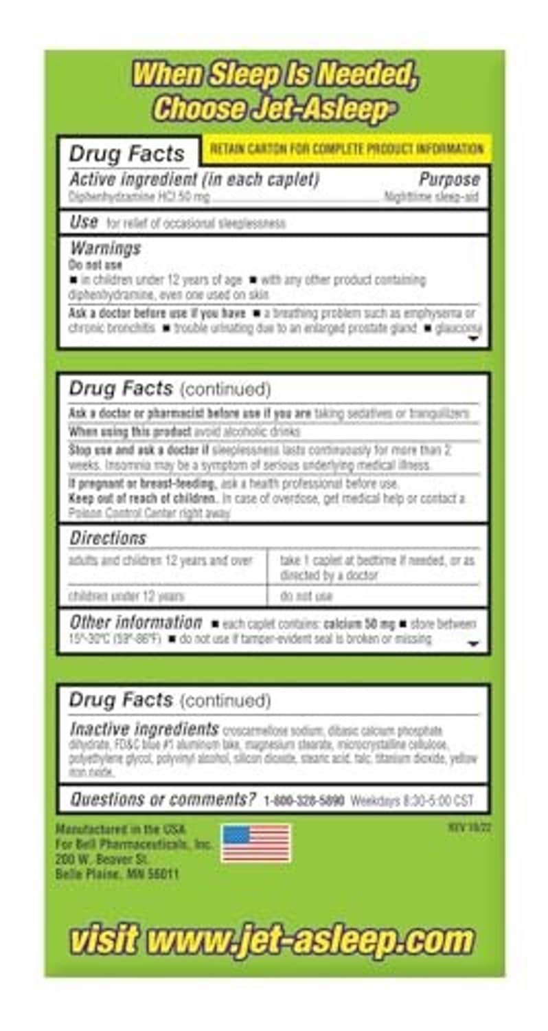 Jet-Asleep double strength nighttime sleep-aid drug facts label panel
